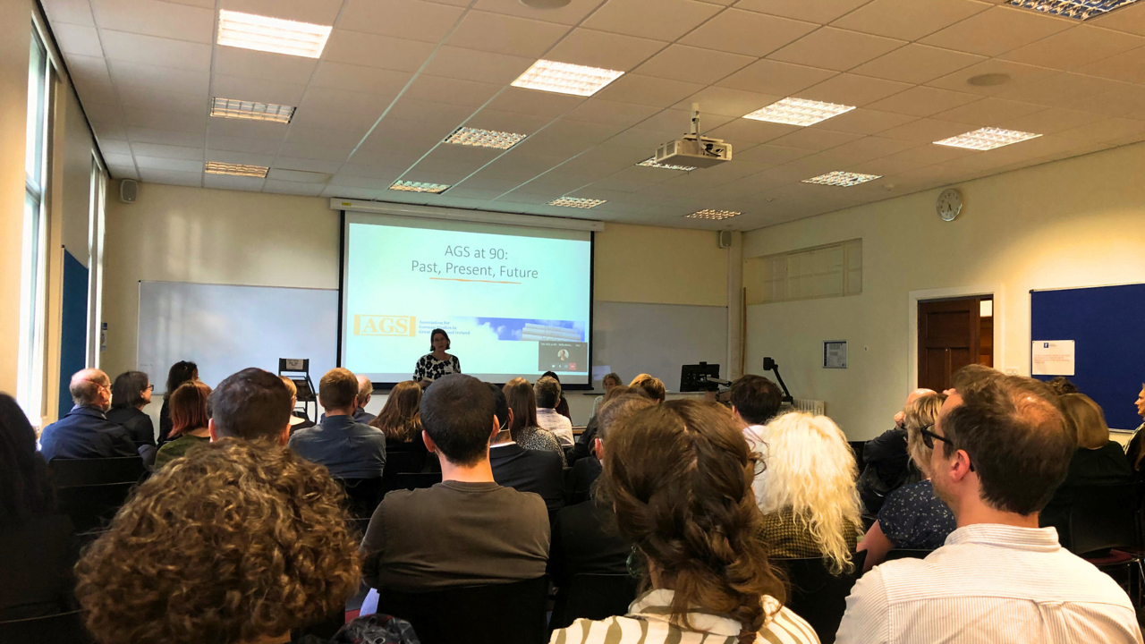 View of a classroom in which the AGS 2022 business meeting is taking place